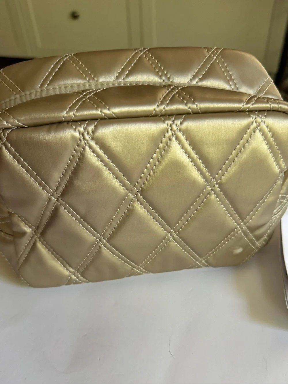 New Metallic Gold Puffy Quilted Cosmetic Makeup Bag 8x6x4